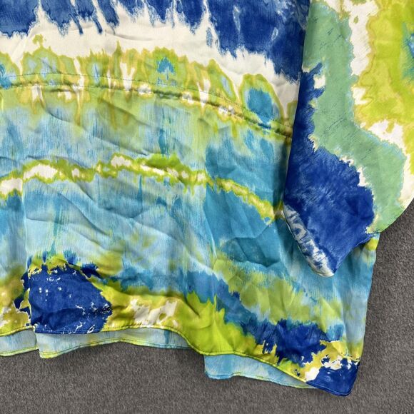 Chaps Shirt Womens Large Blue Green Tie Dye V Neck Kimono Sleeve Drawstring - Picture 14 of 15